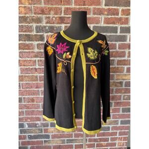 Bobbie Bell embroidered leaf cardigan - black - spring - fall - bright - size M